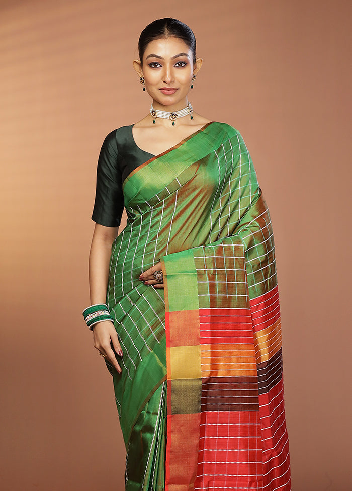 Green Kalakshetra Silk Saree With Blouse Piece