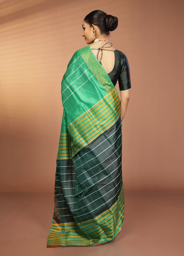 Green Kalakshetra Silk Saree With Blouse Piece