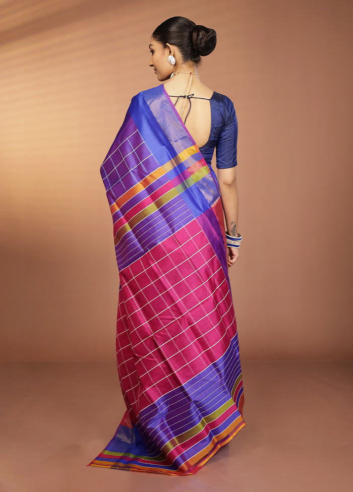Blue Kalakshetra Silk Saree With Blouse Piece