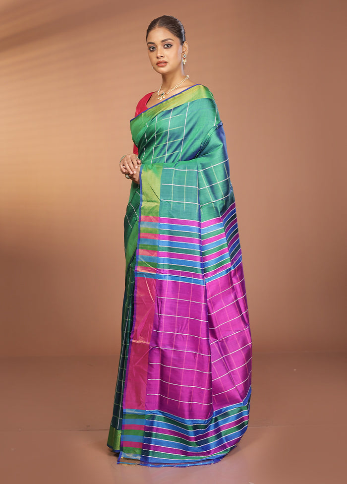 Green Kalakshetra Silk Saree With Blouse Piece