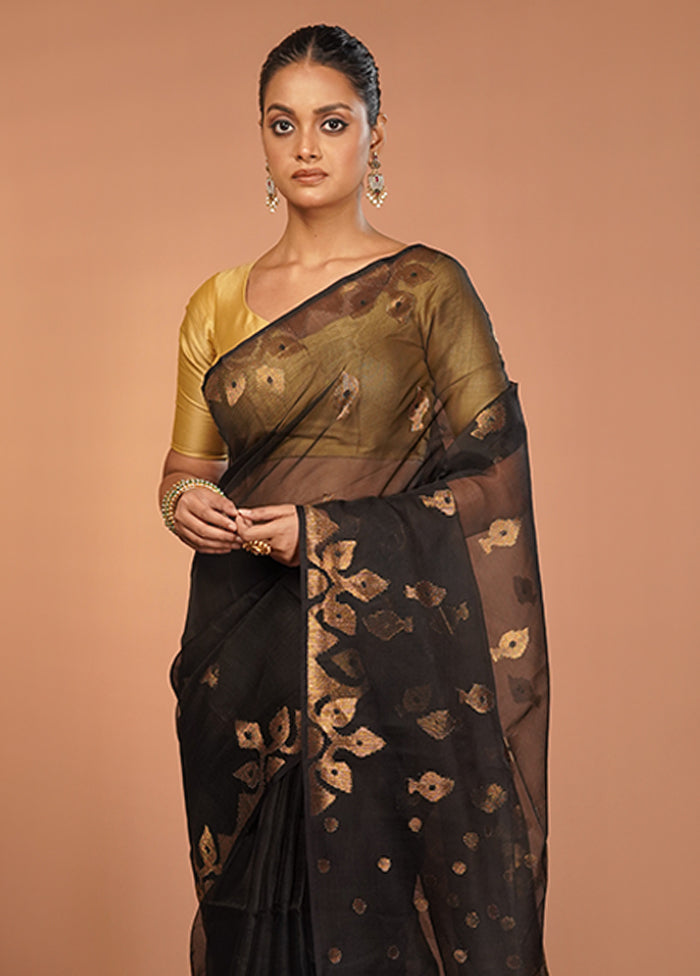 Black Handloom Matka Pure Silk Saree With Blouse Piece
