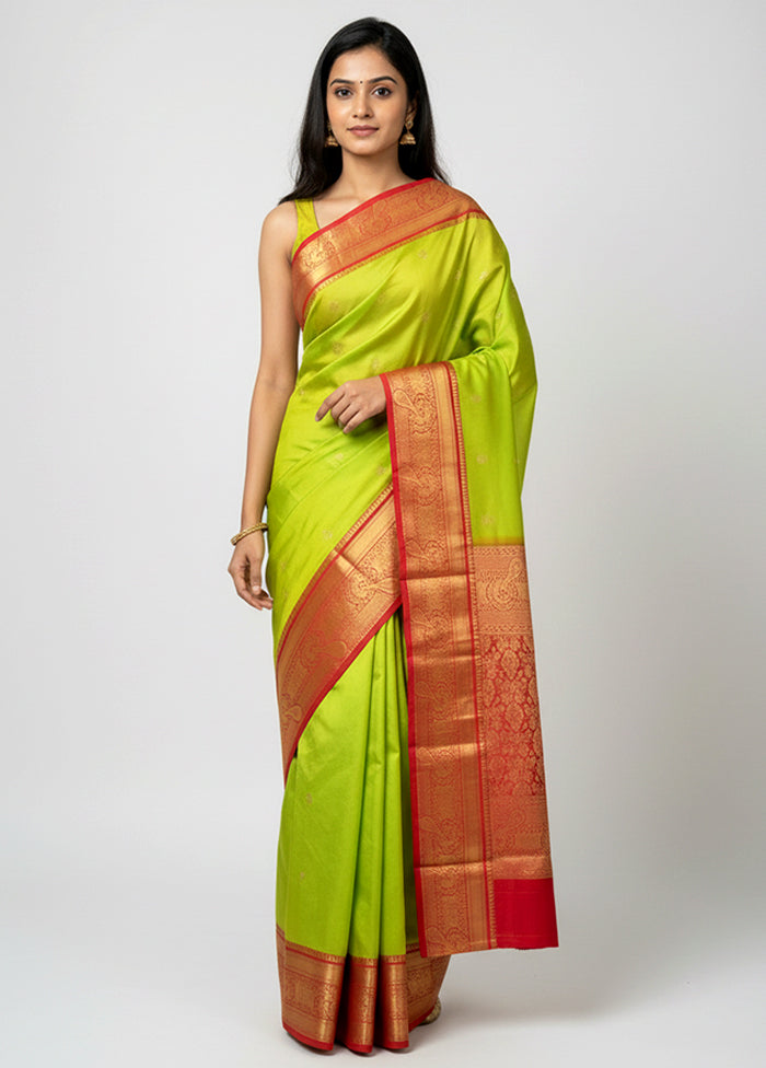 Green Kanjivaram Silk Saree With Blouse Piece