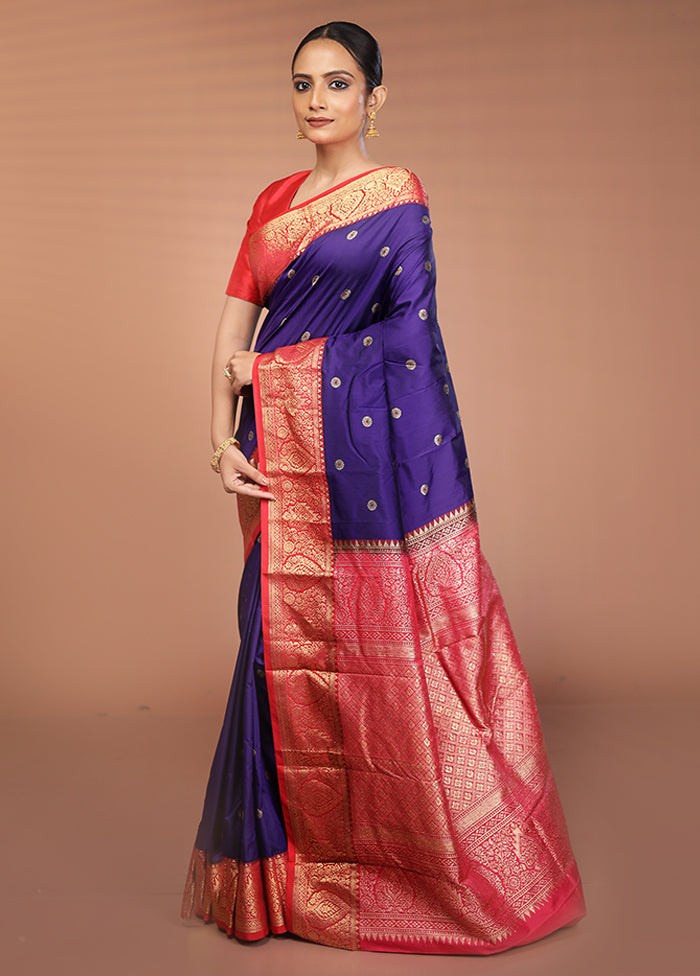 Blue Kanjivaram Silk Saree With Blouse Piece