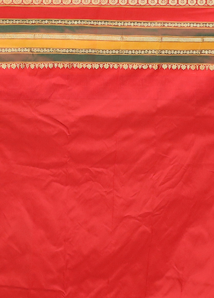 Green Handloom Kanjivaram Pure Silk Saree With Blouse Piece