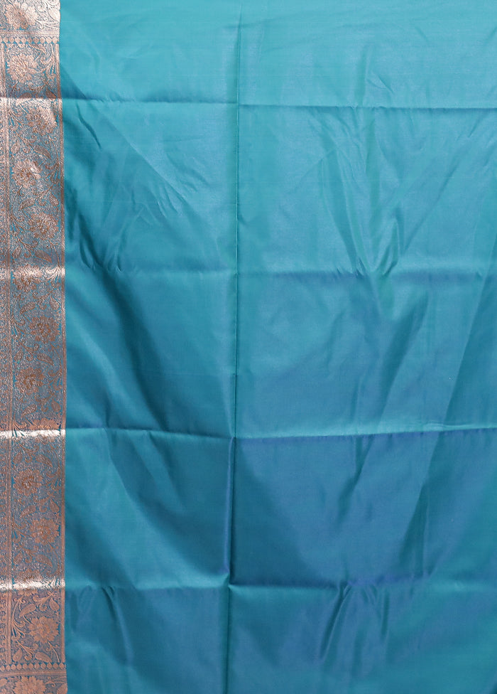 Blue Banarasi Silk Saree With Blouse Piece