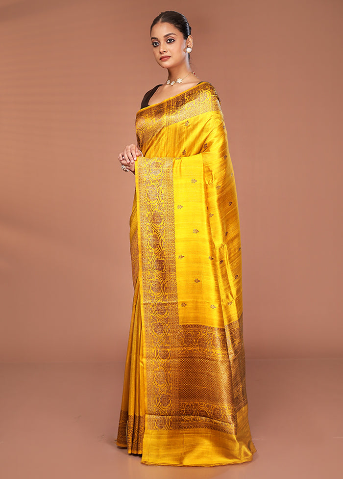 Yellow Tussar Pure Silk Saree With Blouse Piece