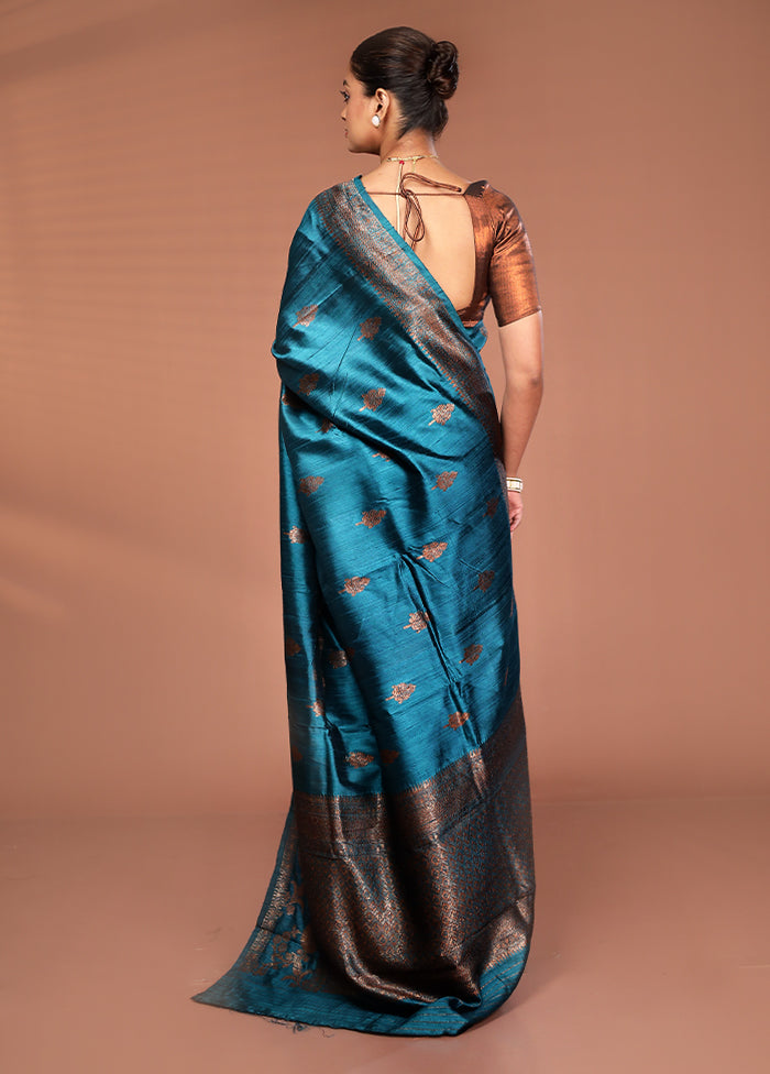 Green Tussar Pure Silk Saree With Blouse Piece