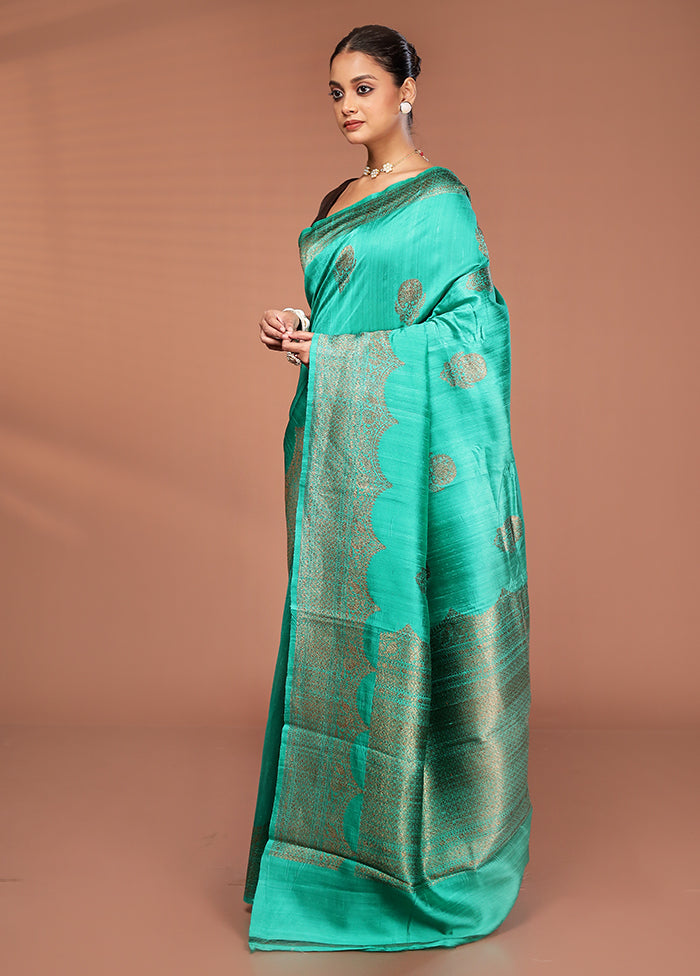 Green Tussar Pure Silk Saree With Blouse Piece