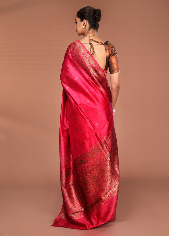 Red Tussar Pure Silk Saree With Blouse Piece