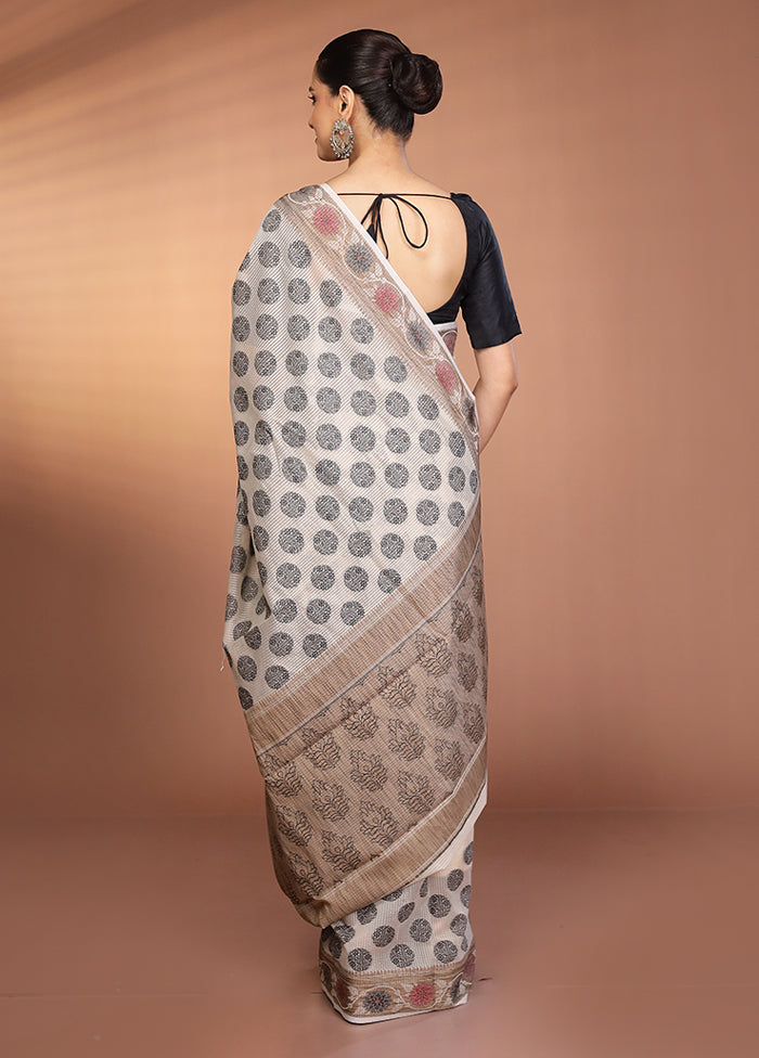 White Kora Silk Saree With Blouse Piece
