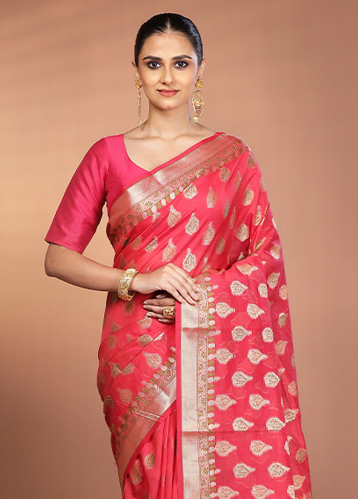 Pink Kora Silk Saree With Blouse Piece
