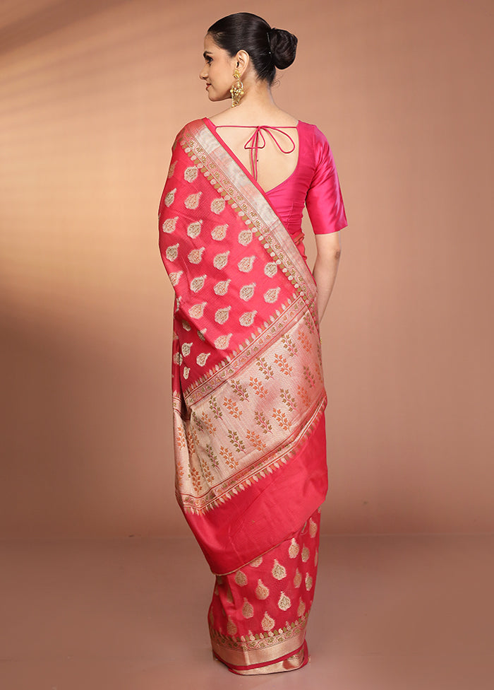 Pink Kora Silk Saree With Blouse Piece