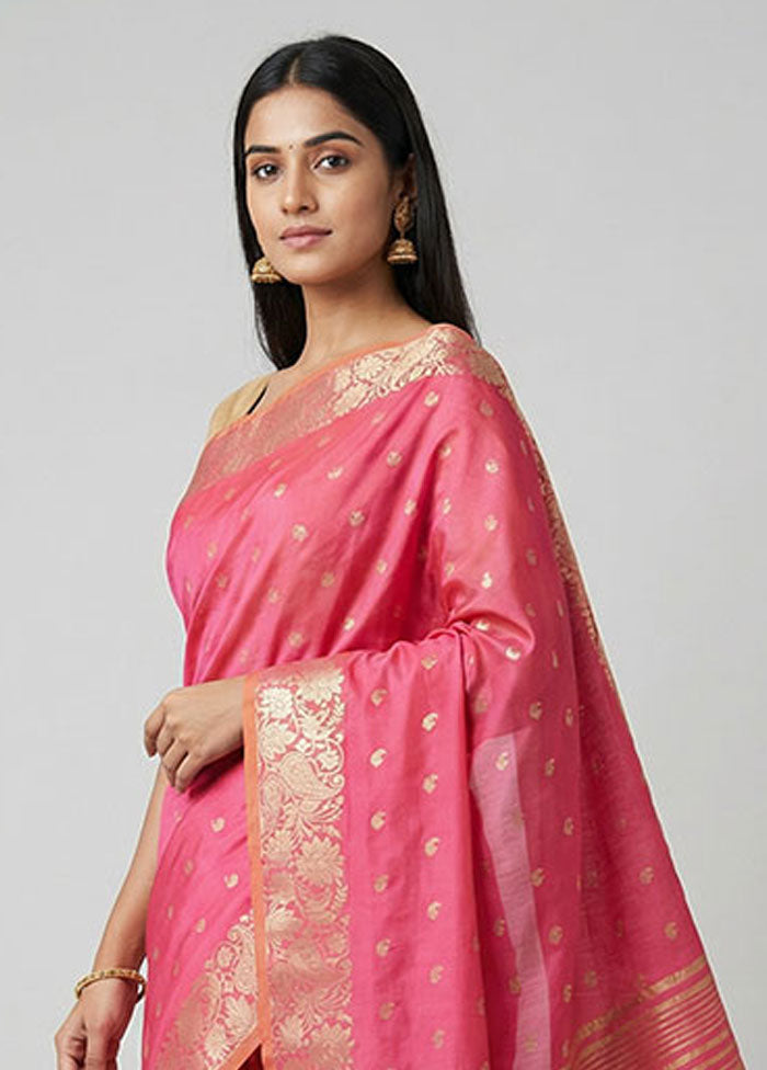 Pink Dupion Silk Saree With Blouse Piece