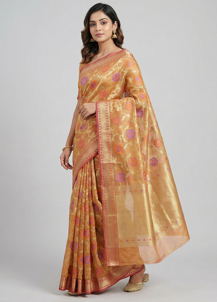 Orange Kora Silk Saree With Blouse Piece