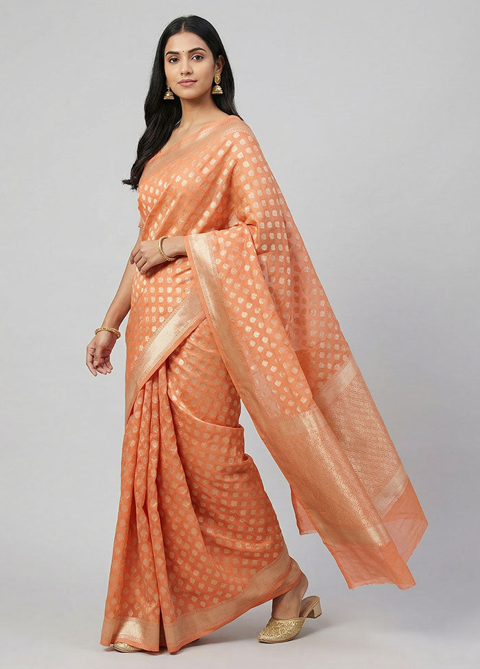 Orange Kora Silk Saree With Blouse Piece