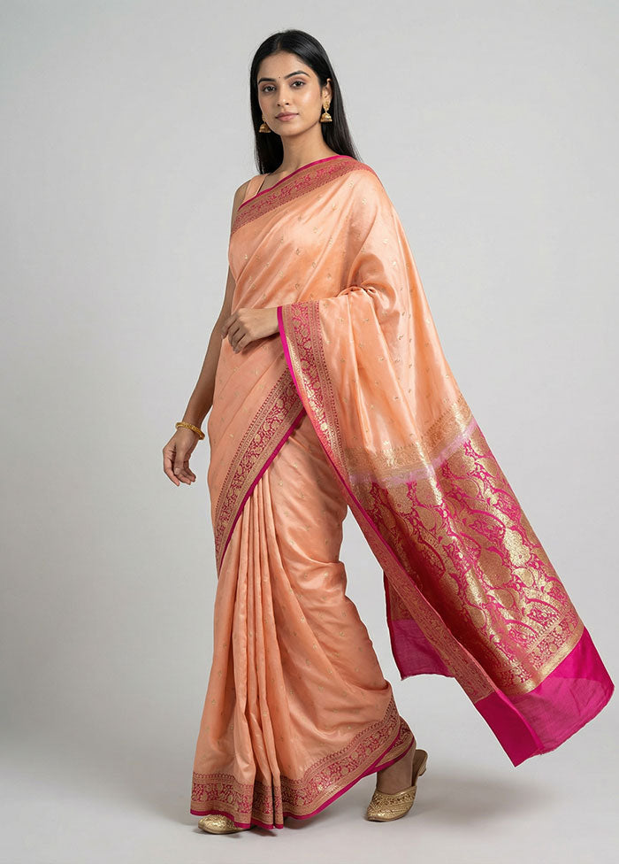 Pink Banarasi Silk Saree With Blouse Piece