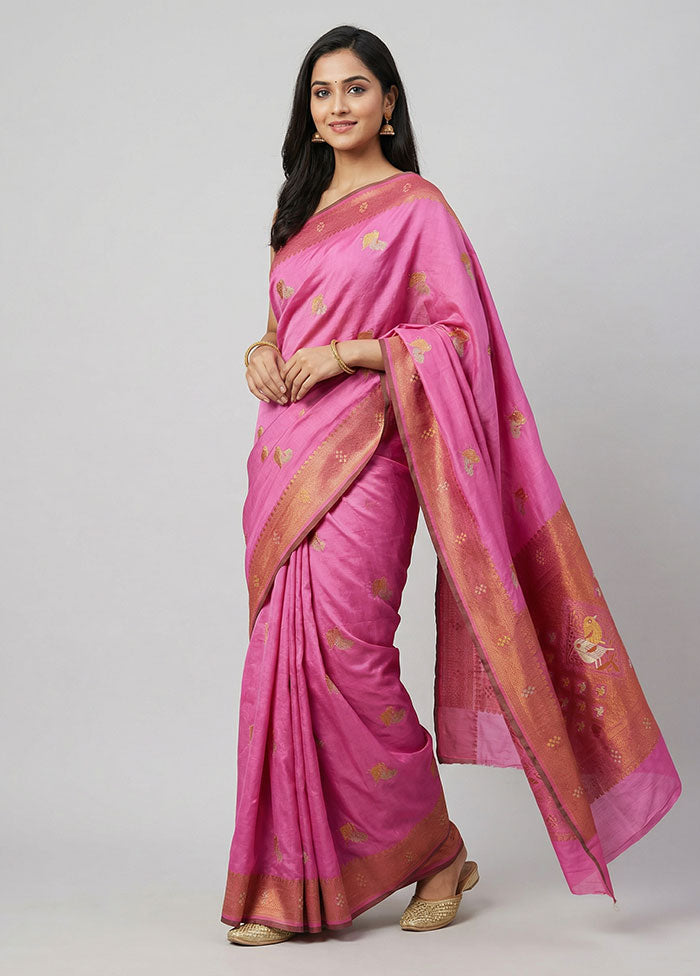 Pink Dupion Silk Saree With Blouse Piece