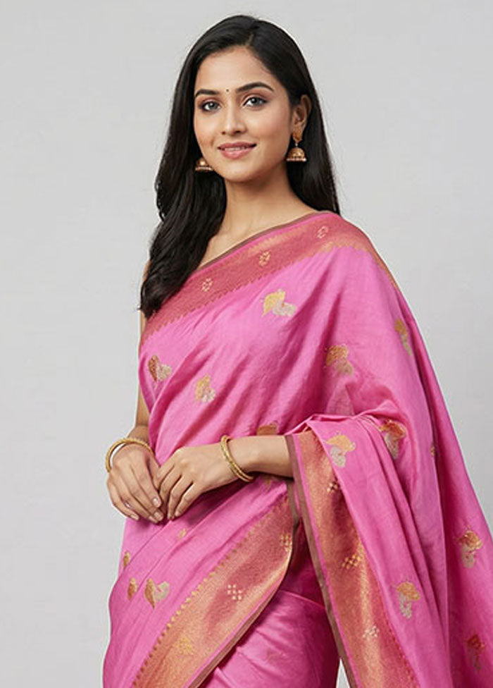 Pink Dupion Silk Saree With Blouse Piece