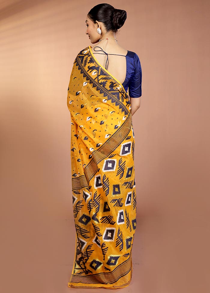 Yellow Tant Jamdani Saree Without Blouse Piece