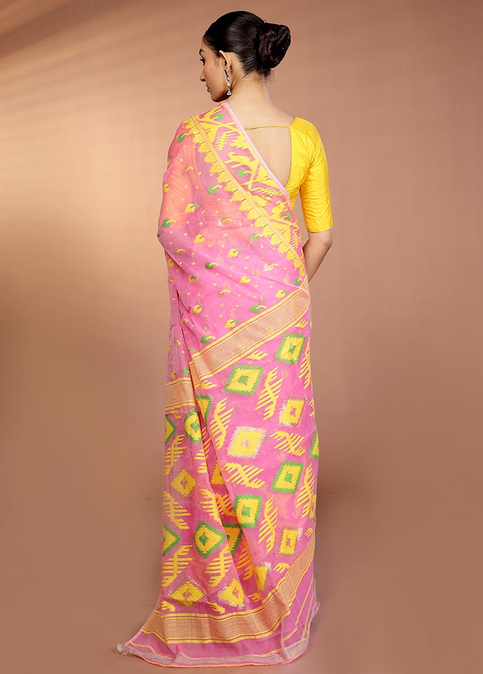 Pink Tant Jamdani Saree Without Blouse Piece