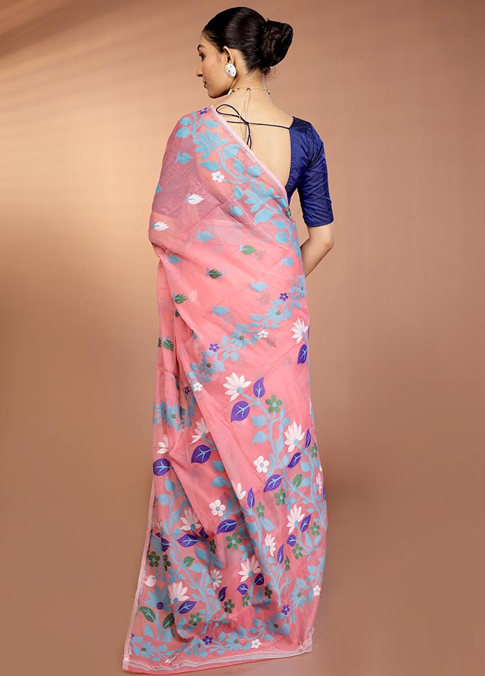 Pink Tant Jamdani Saree Without Blouse Piece