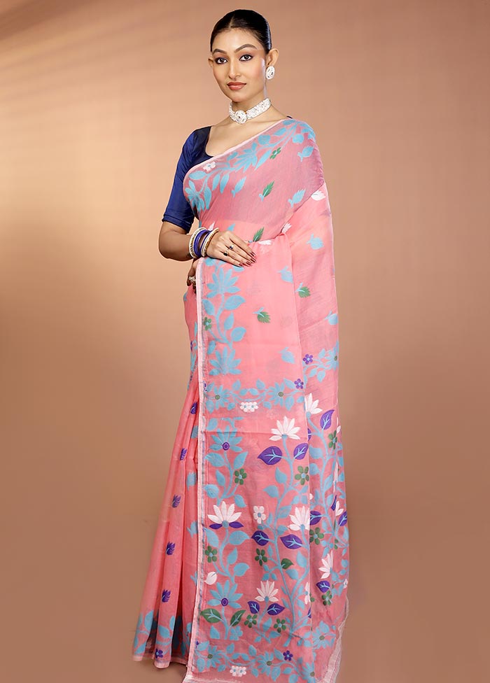 Pink Tant Jamdani Saree Without Blouse Piece