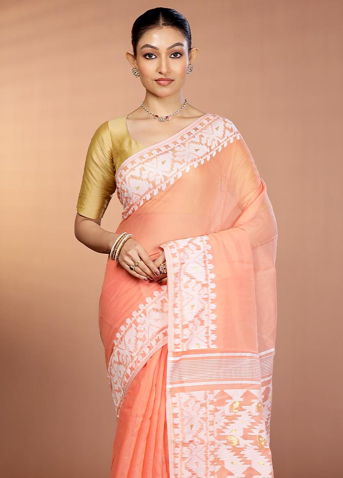 Orange Tant Jamdani Saree Without Blouse Piece