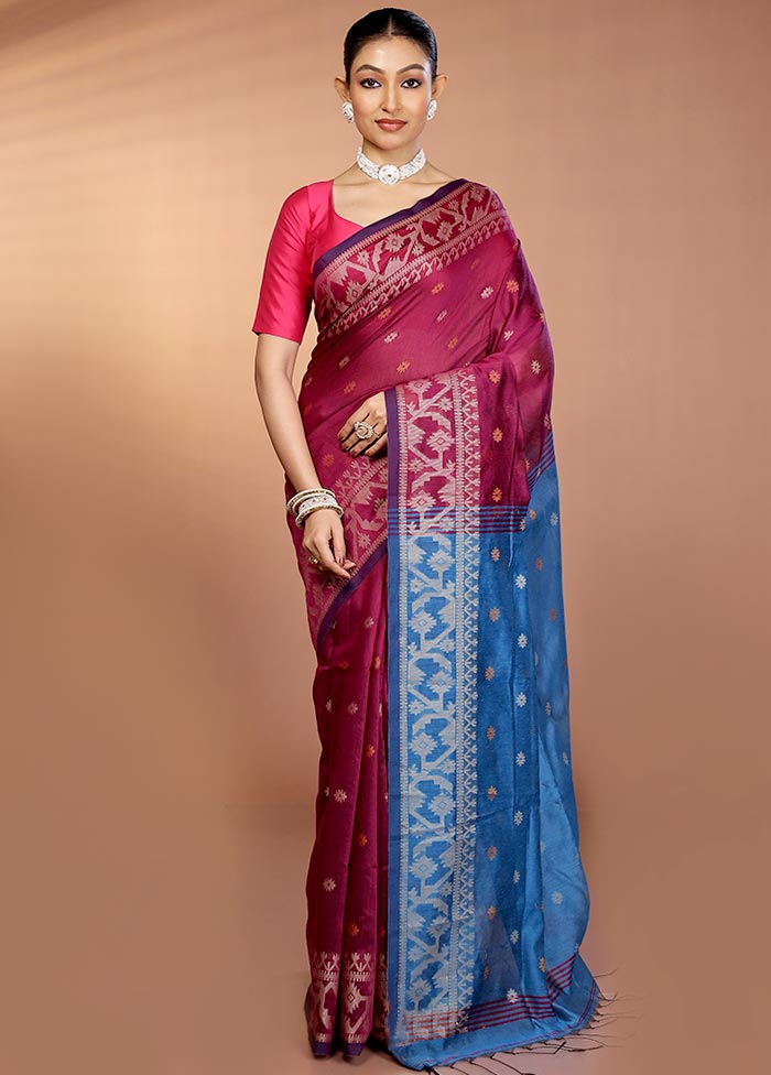 Purple Matka Silk Saree With Blouse Piece