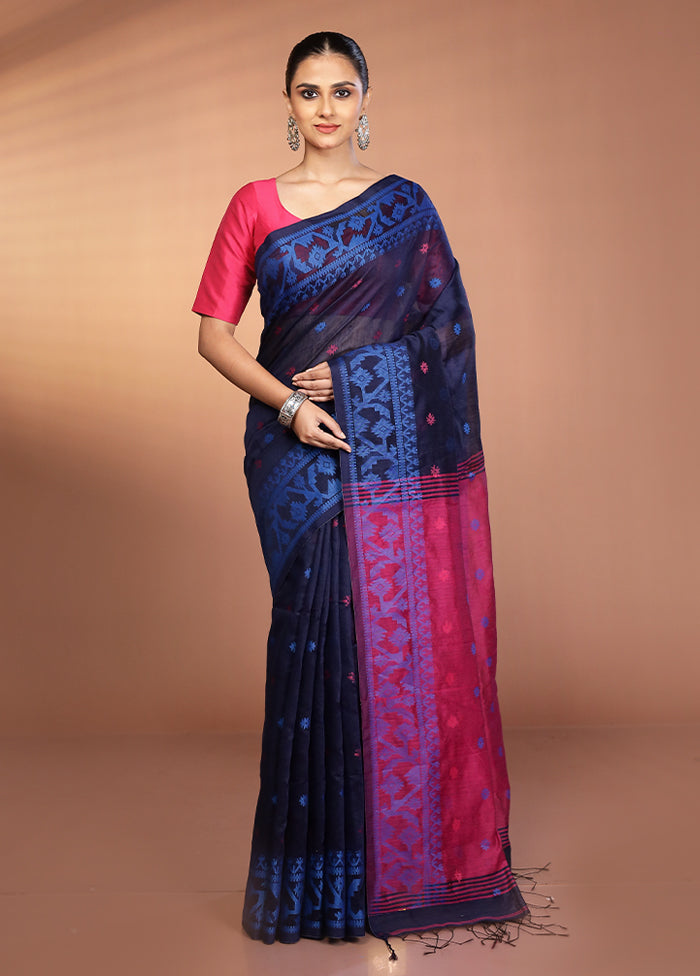 Blue Matka Silk Saree With Blouse Piece