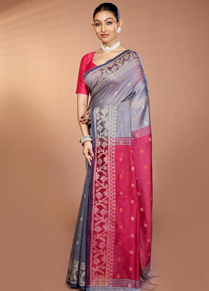 Grey Matka Silk Saree With Blouse Piece