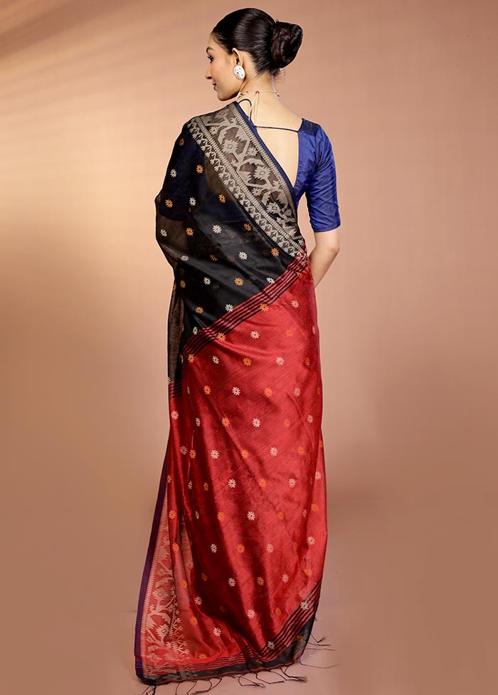Black Matka Silk Saree With Blouse Piece