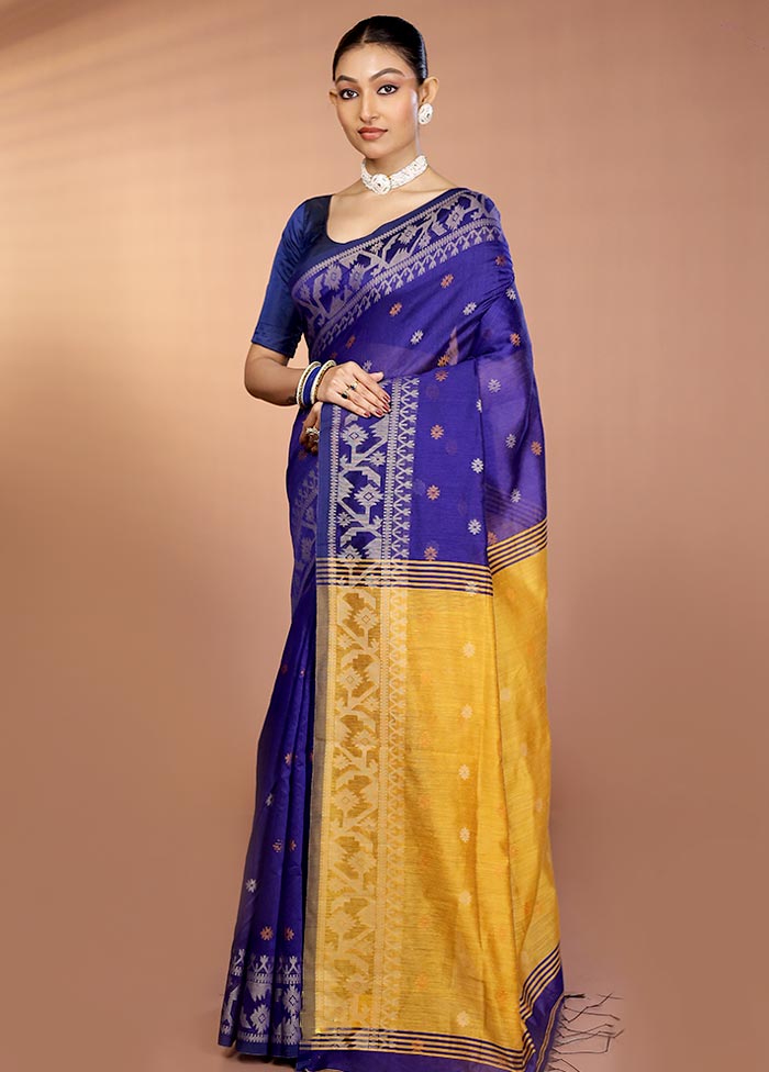 Blue Matka Silk Saree With Blouse Piece