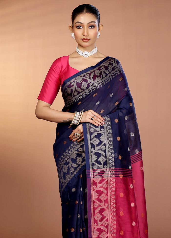 Blue Matka Silk Saree With Blouse Piece