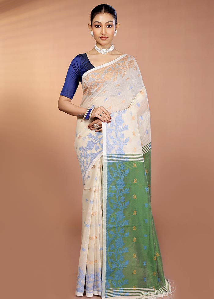 White Matka Silk Saree With Blouse Piece