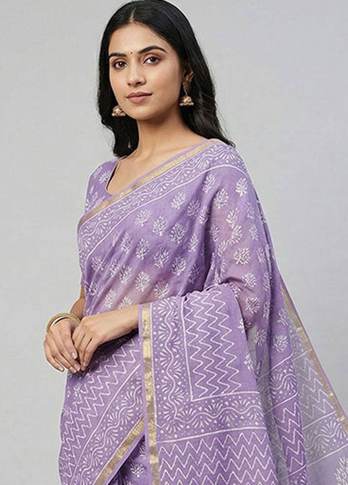 Purple Chanderi Silk Saree With Blouse Piece