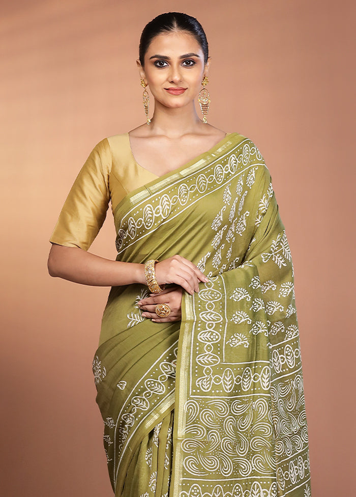 Green Chanderi Silk Saree With Blouse Piece