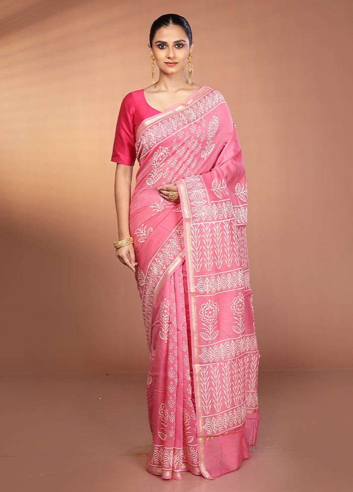 Pink Chanderi Silk Saree With Blouse Piece