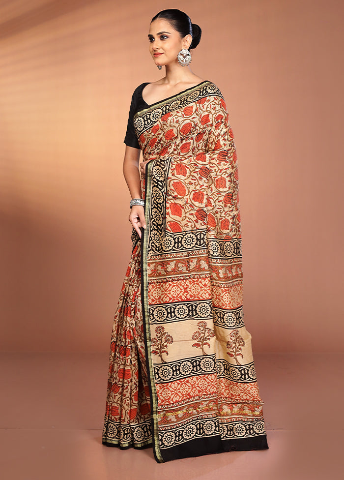 Cream Chanderi Silk Saree With Blouse Piece