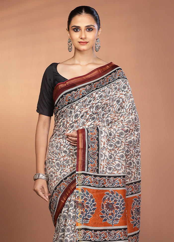 Cream Chanderi Silk Saree With Blouse Piece