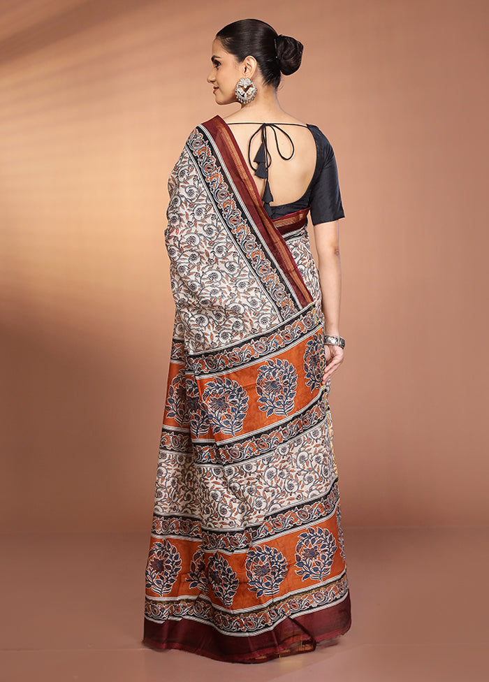 Cream Chanderi Silk Saree With Blouse Piece