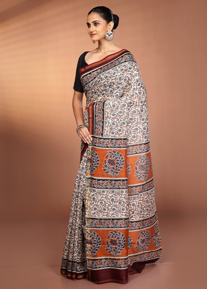 Cream Chanderi Silk Saree With Blouse Piece