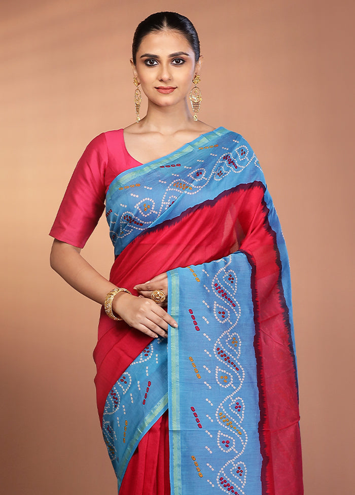 Pink Chanderi Silk Saree With Blouse Piece