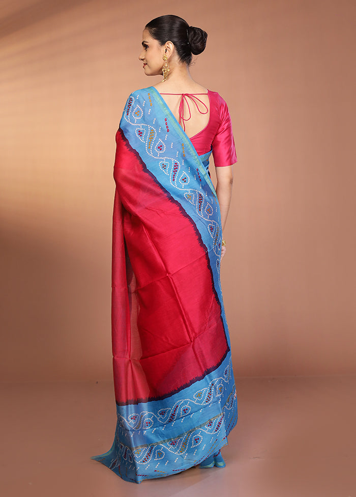 Pink Chanderi Silk Saree With Blouse Piece