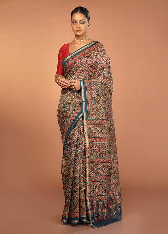 Blue Chanderi Silk Saree With Blouse Piece