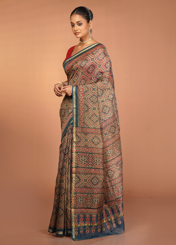Blue Chanderi Silk Saree With Blouse Piece
