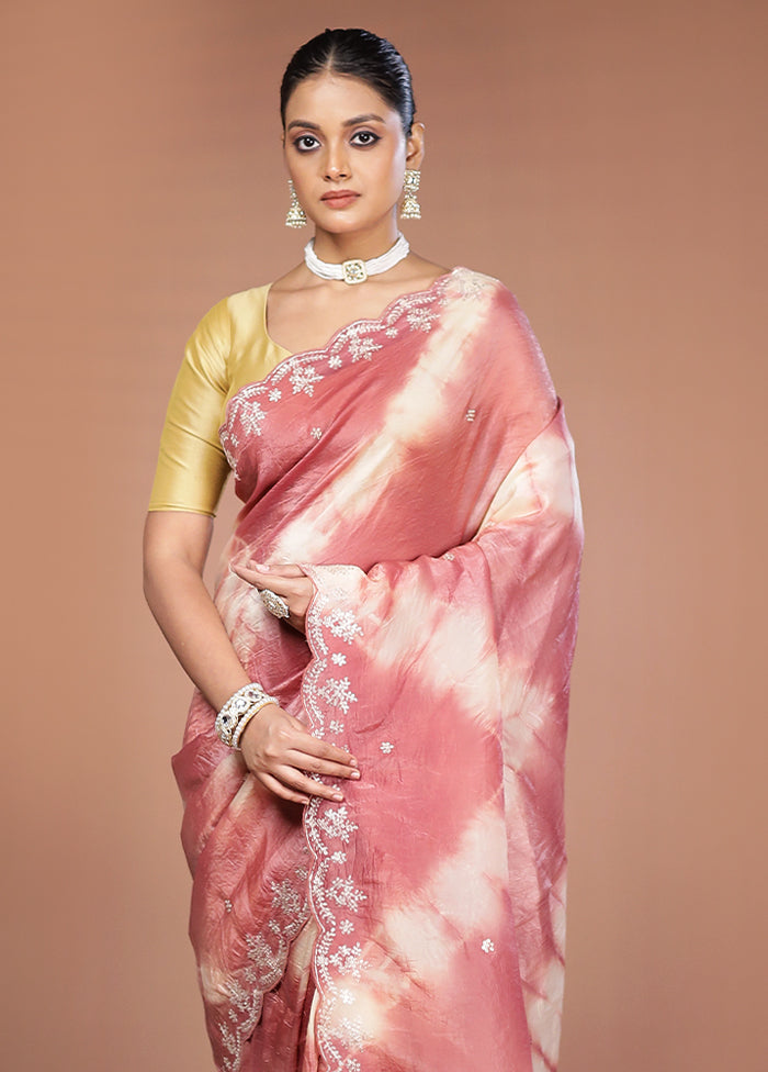 Pink Tissue Silk Saree With Blouse Piece