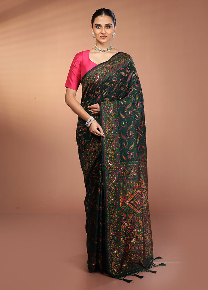 Green Dupion Silk Saree With Blouse Piece