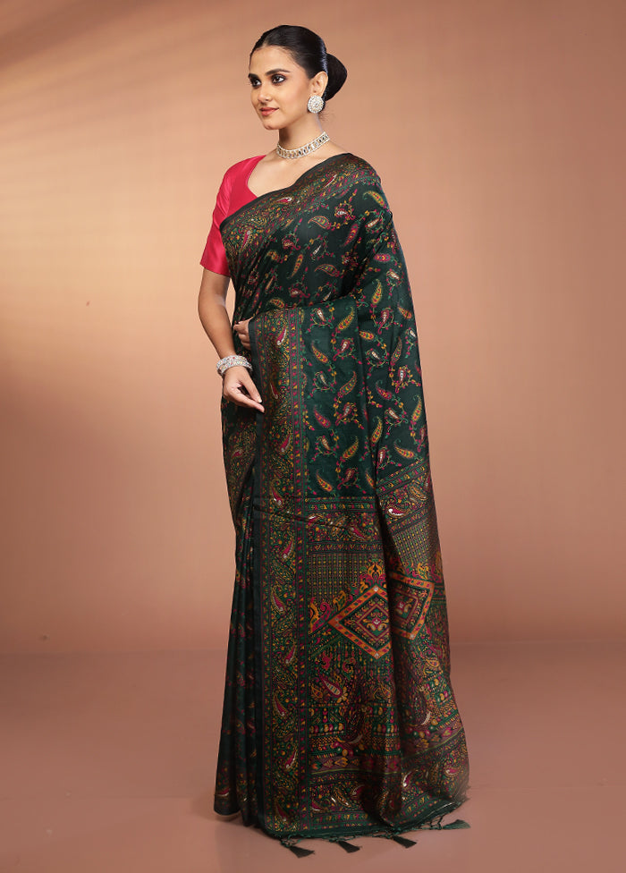 Green Dupion Silk Saree With Blouse Piece