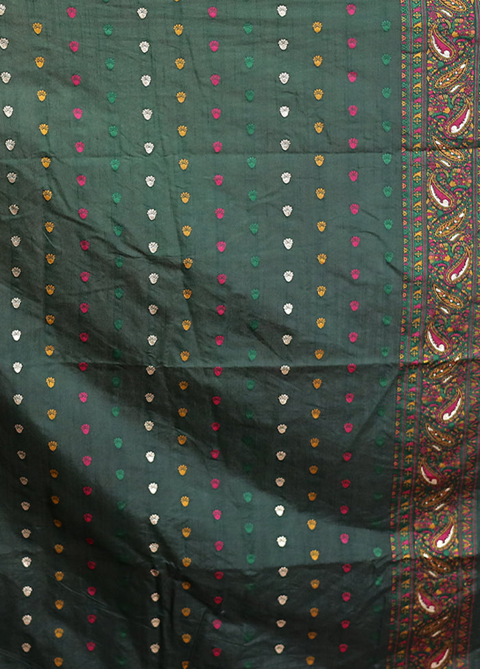 Green Dupion Silk Saree With Blouse Piece