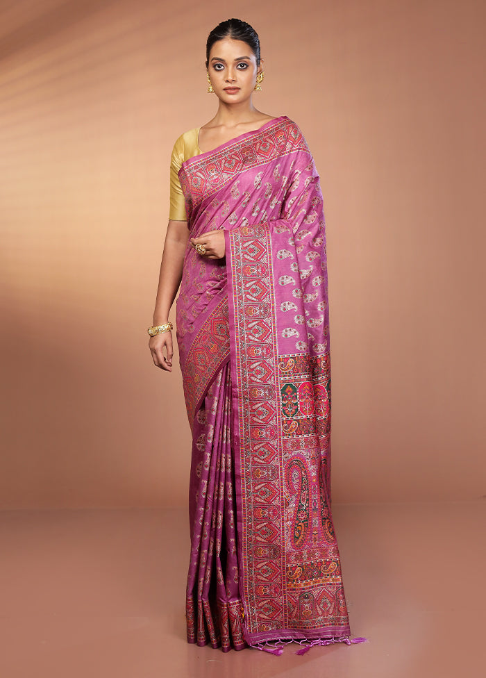 Purple Dupion Silk Saree With Blouse Piece
